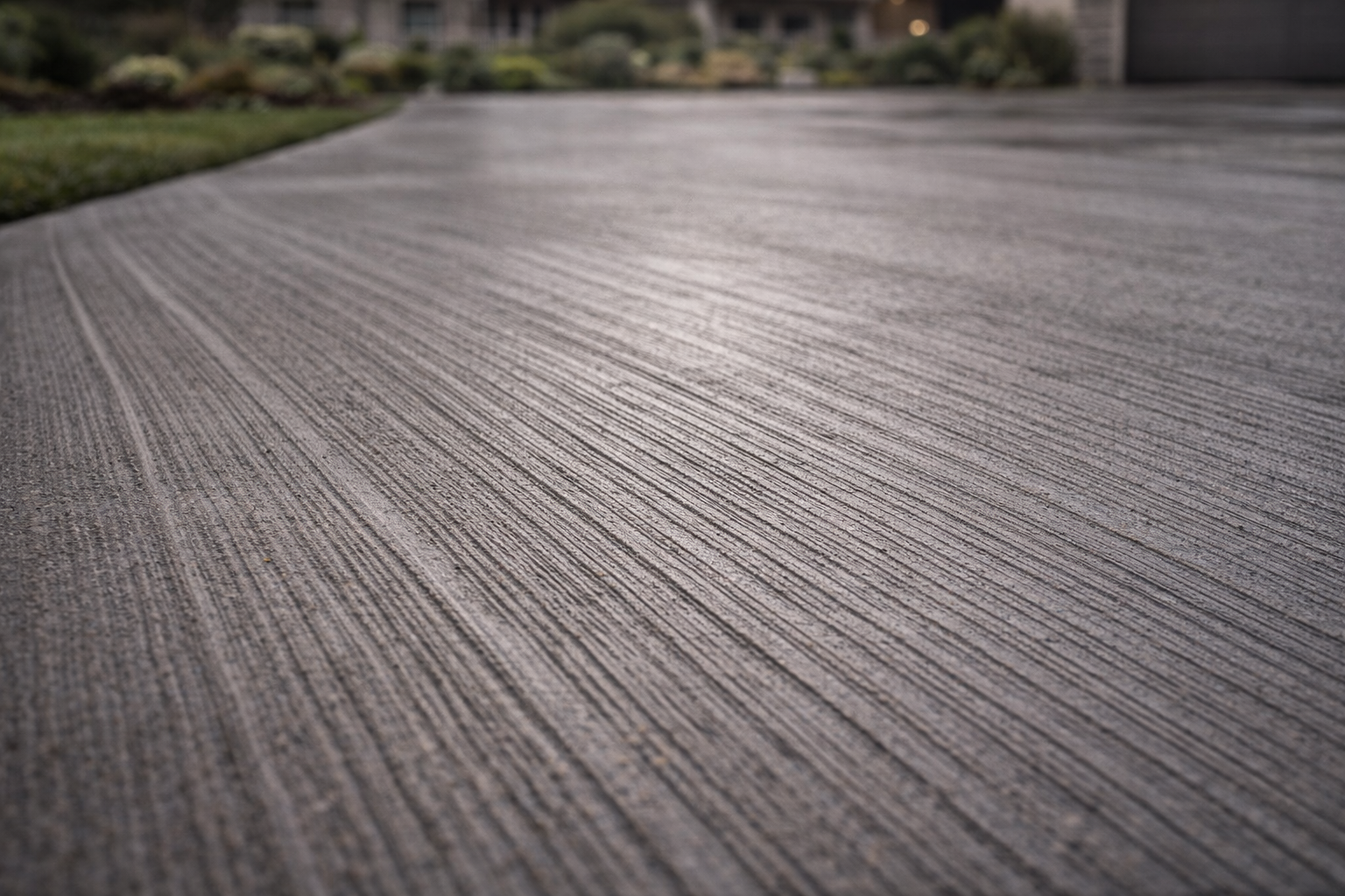 Broom finish texture on new concrete driveway