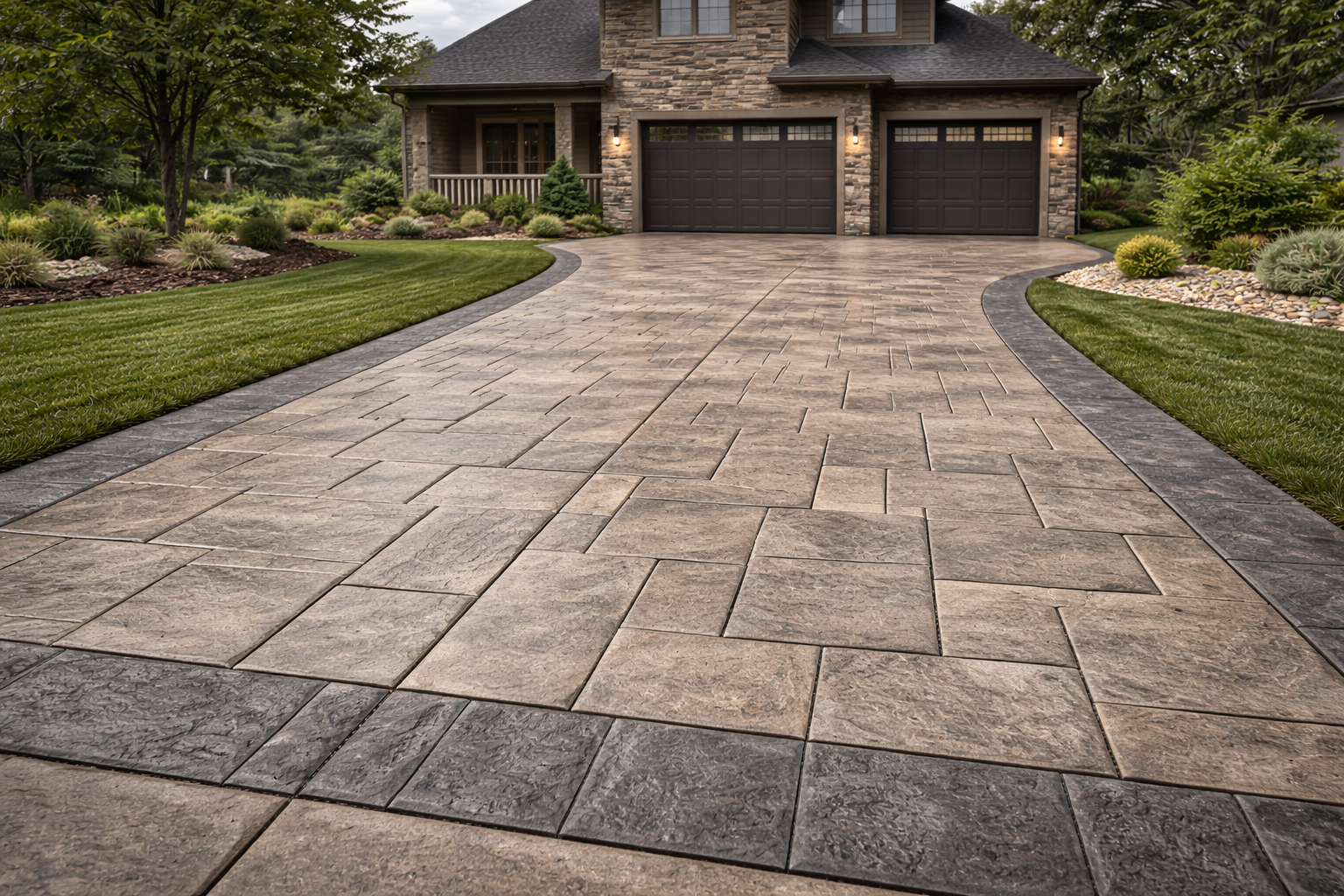 Stamped concrete driveway with decorative border detail