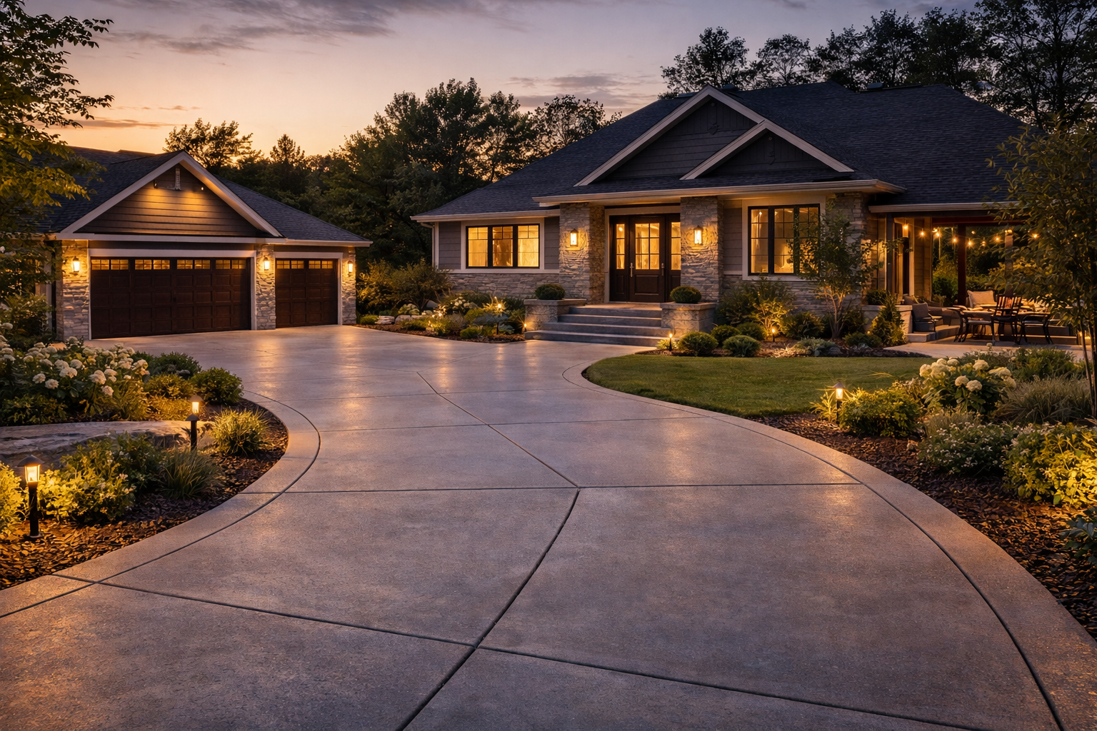 Residential concrete stairs and walkway leading to a front entry